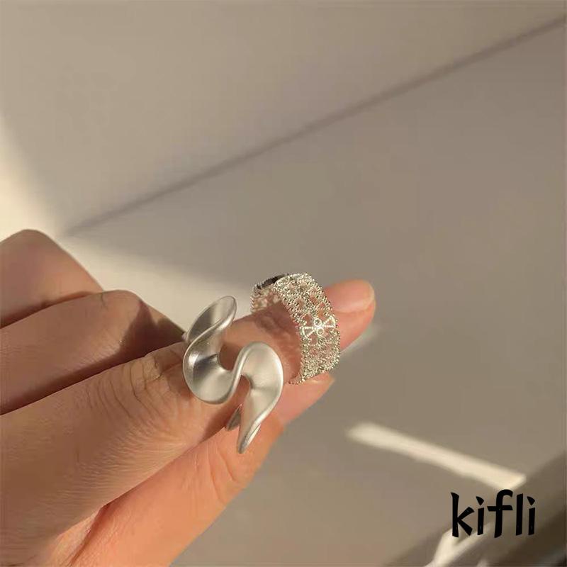 Cincin Model Terbuka Adjustable Desain Ombak Hias Zircon Matte Untuk Wanita (KD)