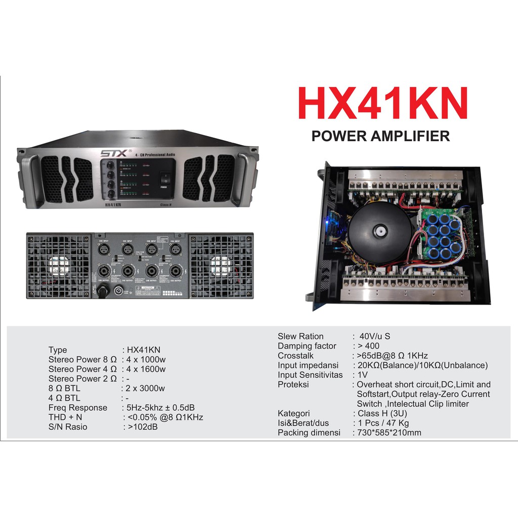 Power Profesional Audio Amplifier 4 Channel Merk STX 4*1000W/8OHM HX