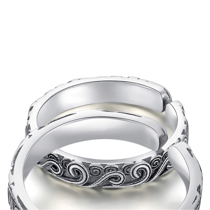 925 cincin perak murni pasangan / pria / wanita gelombang riak cincin disesuaikan perhiasan antik