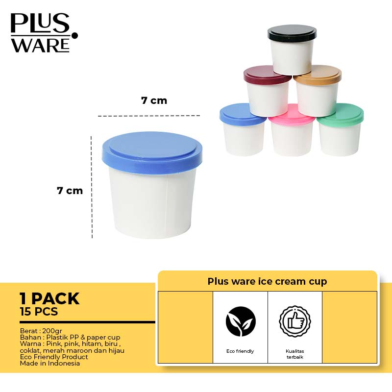 Plusware Ice Cream Cup 4 oz dengan tutup dan sendok Paper Cup Es Krim  (lengkap Tutup Sendok Cup Ker