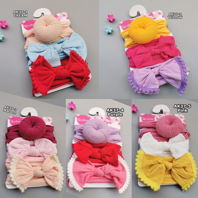BANDANA BAYI ANAK PEREMPUAN MOTIF BULAT PITA KOREA 3in1 HEADBAND BANDO FASHION IMUT AK37