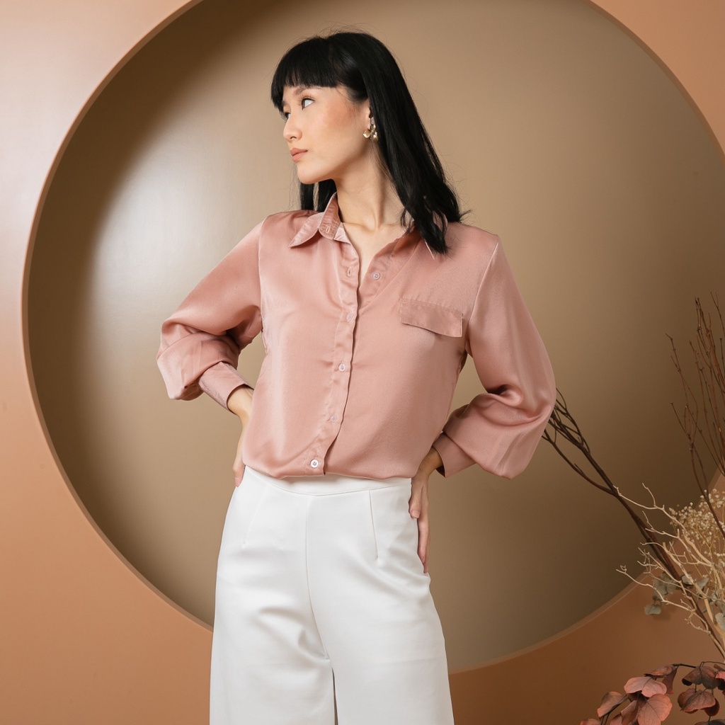 V296 Cella Satin Shirt - 4 COLOR &amp; 2 SIZE