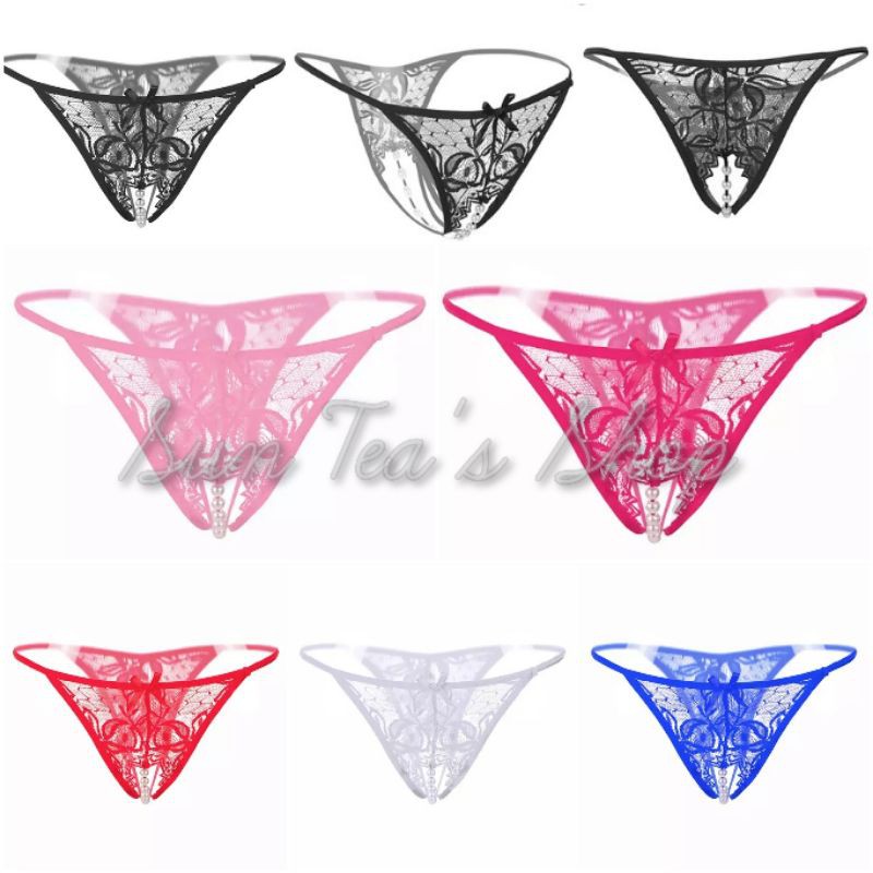 GS245 Sexy open crotch lace pearl g string crothless thongs