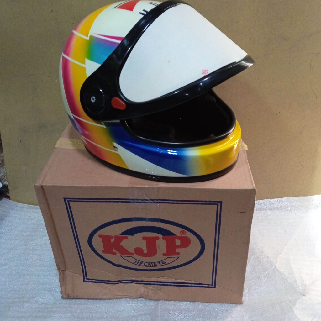Helm Merk KJP Warna Putih dan Pelangi