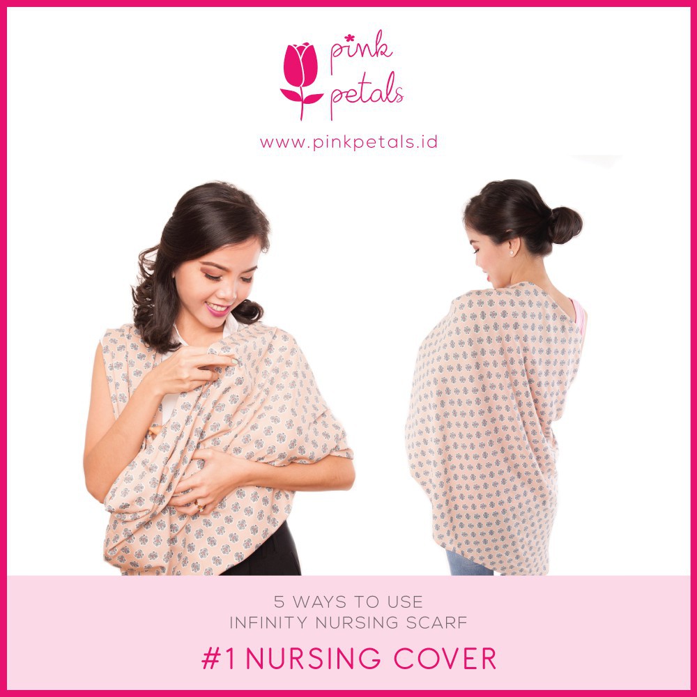 Pink Petals 5 in 1 Nursing Cover Scarf Baby Blanket Burp Cloth Multifungsi Kain Menyusui Selimut