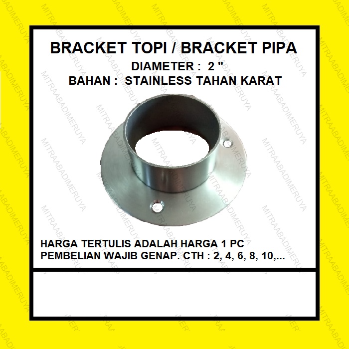 Braket topi 2 inch Bracket Pipa 1inch Tutup Dop Pipa Gantungan Baju