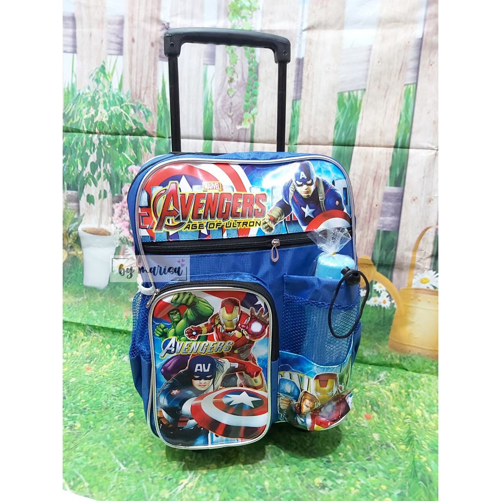 Tas Ransel Troli Avengers Anak Laki Laki Paud TK Dan SD Free Botol