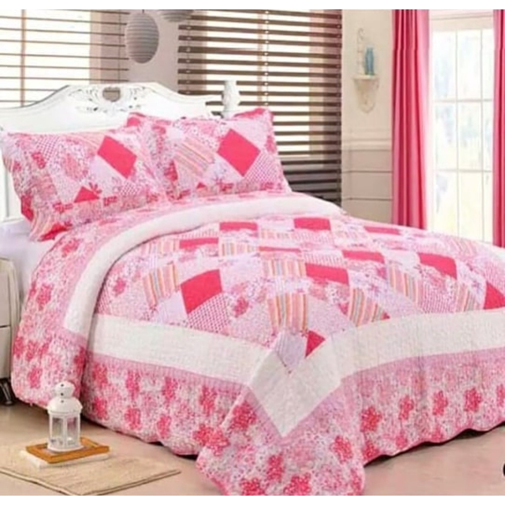 Bed Cover Cotton Quilt Set / Alas Tempat Tidur Bed Cover Motif Bunga