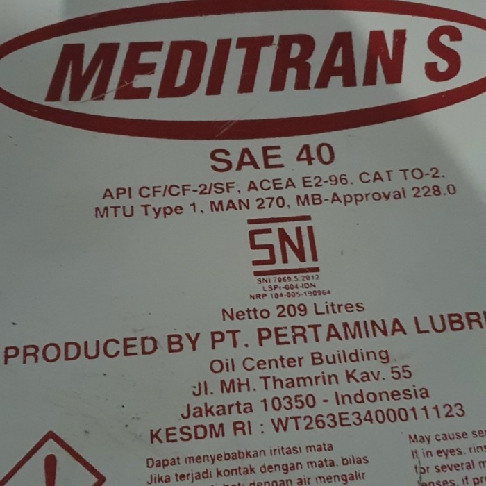 OLI MESIN MEDITRAN S-40 SAE 30 / 40 / 50 OLI DRUM PERTAMINA S40