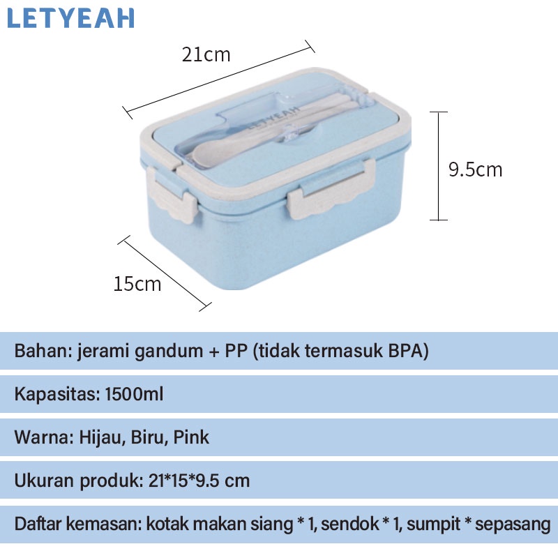 letyeah Lunch box jerami gandum 1500ML/ Bebas BPA