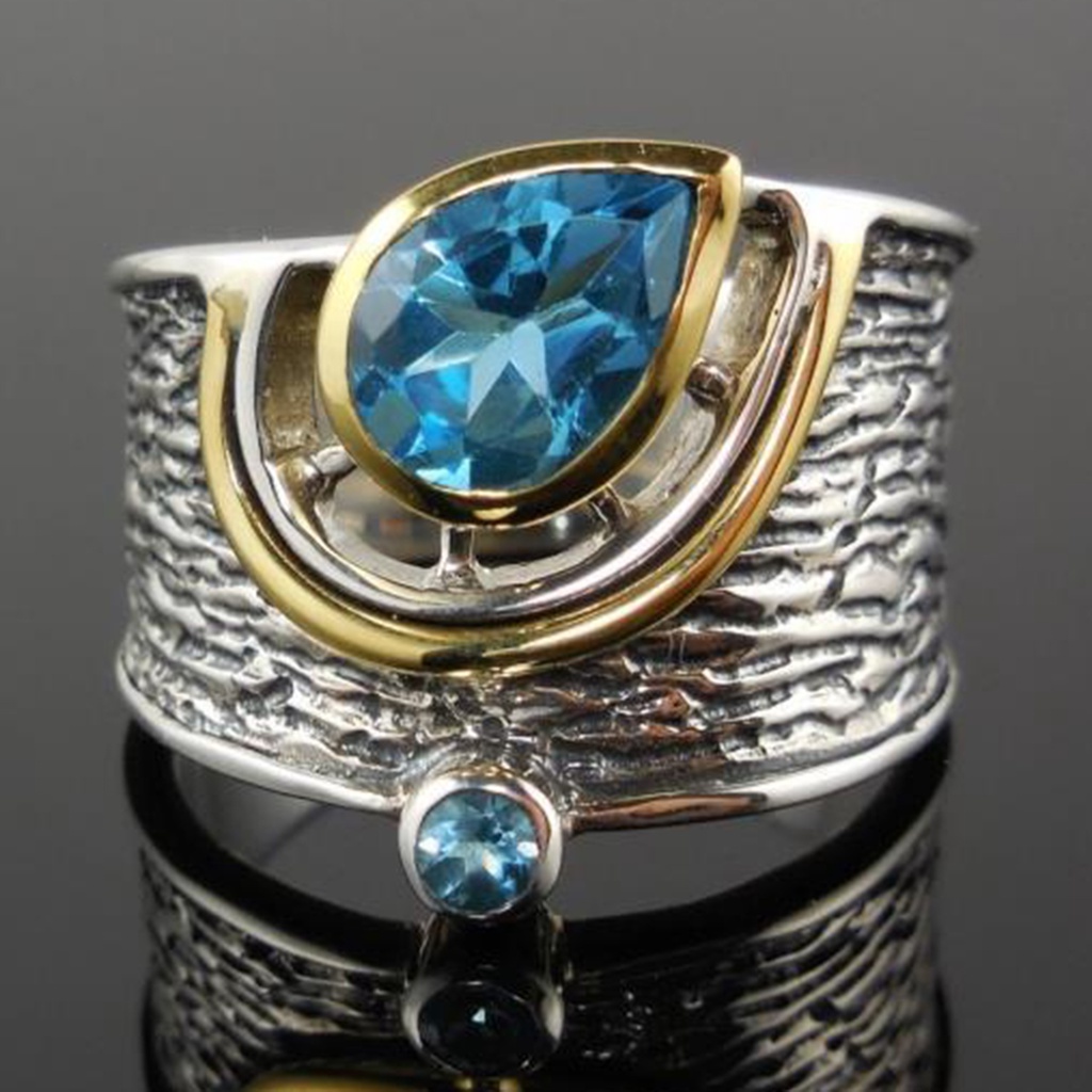 Hu Hu Hu Hu Hu Alat Bantu Pasang Kacamata♡ Cincin Lebar Bentuk Tetesan Air Hias Batu Permata Imitasi Gaya Etnik Untuk Unisex