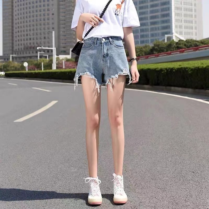 Hot pants jeans celana pendek jeans sobek wanita korea kekinian sehari hari High Waist  ripped seksi style ootd dewasa