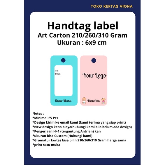 

handtag baju/label custom/ handtag hampers/ handtag custom ukuran 6x9 cm isi 25 Pcs