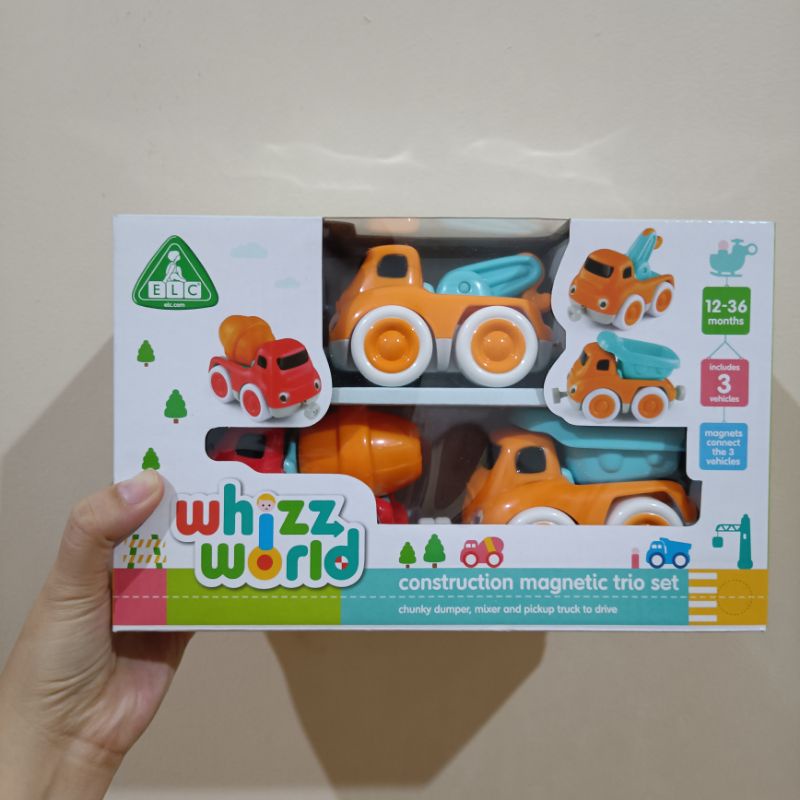 elc whizz world construction magnetic trio set mainan mobil anak bayi