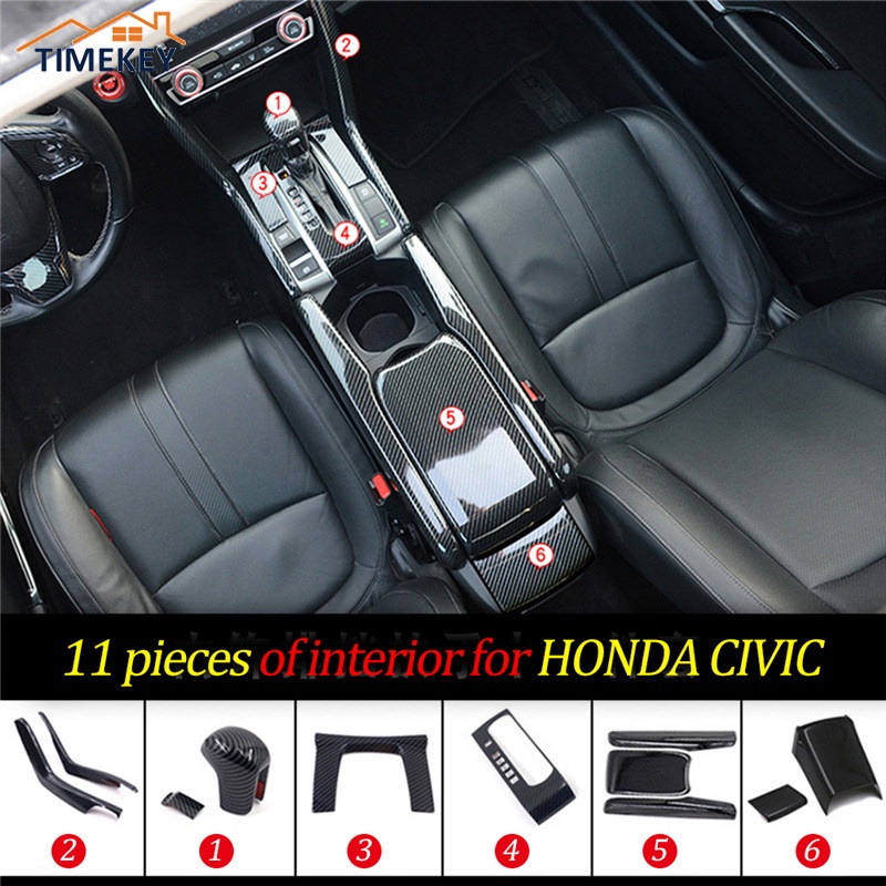 TK 11Pcs Gear Panel Trim Shift Panel Box Decoration Cover sticker Automatic Transmission For Honda Civic 10th 2016-2020