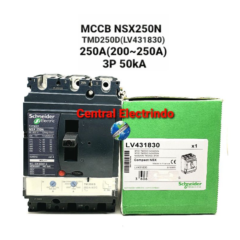 MCCB NSX250N 3P 250A(200~250A) TMD250D LV431830 50kA.