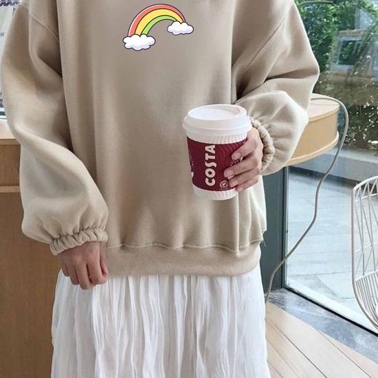 Sweater Rainbow Cloud Wanita Oversize M - XXL Fleece