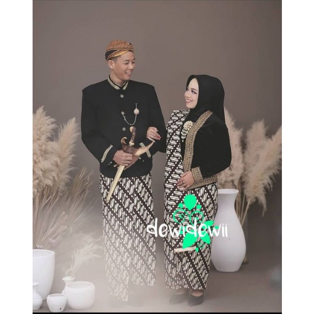 Set Prewed / Baju Couple Adat Jawa, Motif Lereng Kembang (+Selendang)