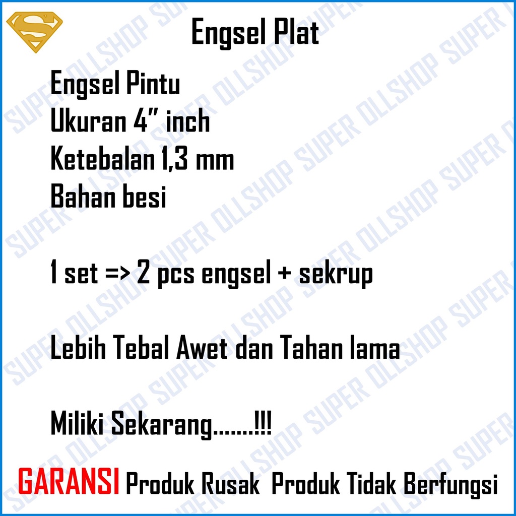 Engsel pintu plat 4 inch CP / Engsel jendela / Engsel pintu plat 4 inch GP/Engsel Pintu Rumah Silver Putih Kuning 4 baut