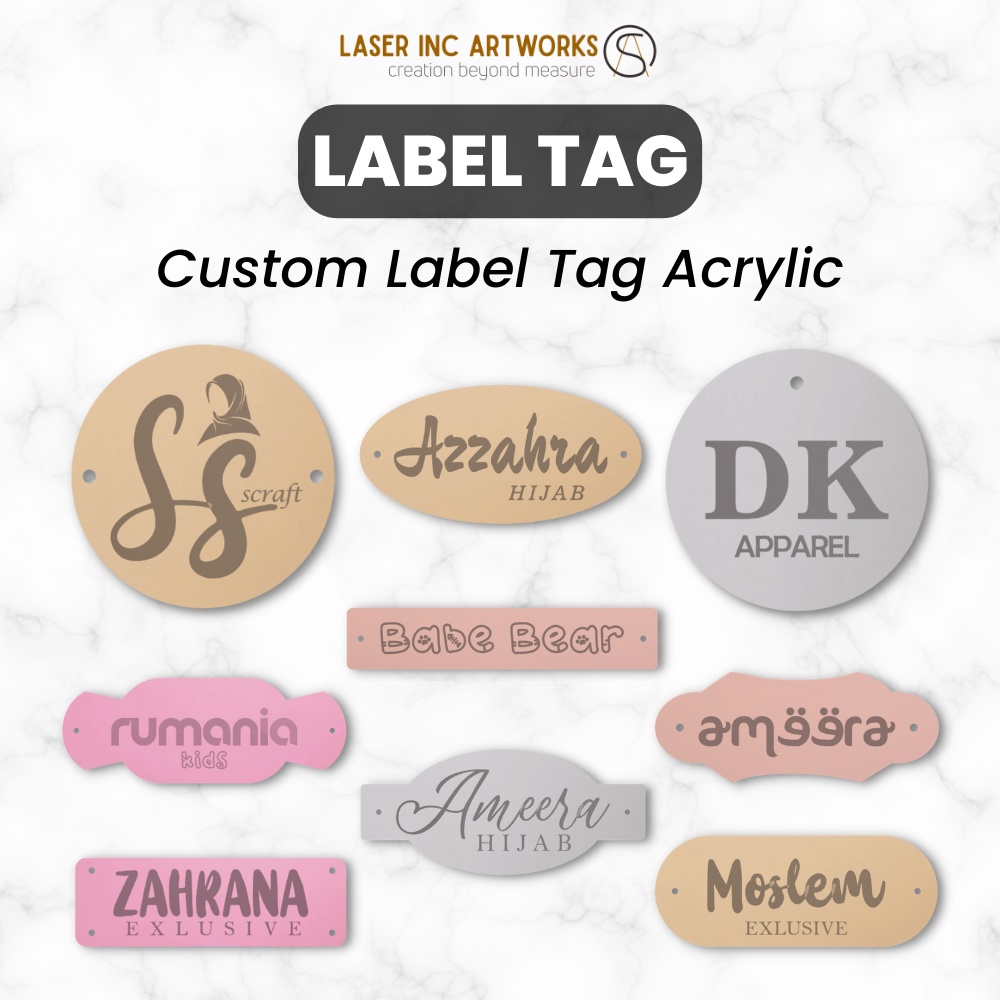 Jual Custom Label Tag Akrilik Fashion Hijab Grafir - Label Tag Akrilik ...