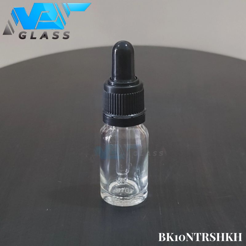 botol kaca pipet 10ml bening tebal - ring segel hitam