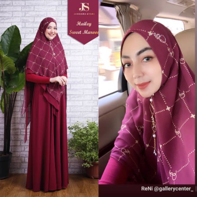 HAILEY SWEET MAROON Original By Jawhara Syari. Gamis set super elegan n mevvah chic banget y mom