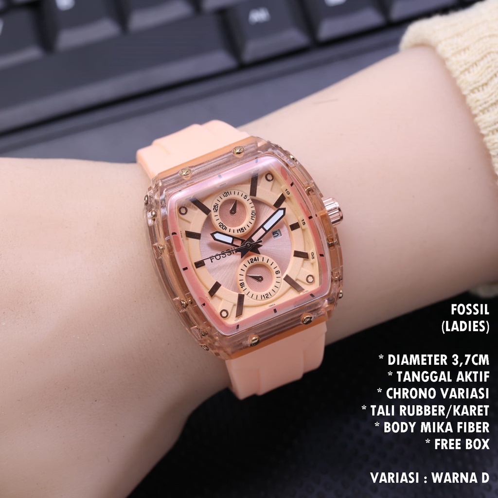 JAM TANGAN WANITA FASHION TALI RUBBER BODY OVAL TANGGAL AKTIF