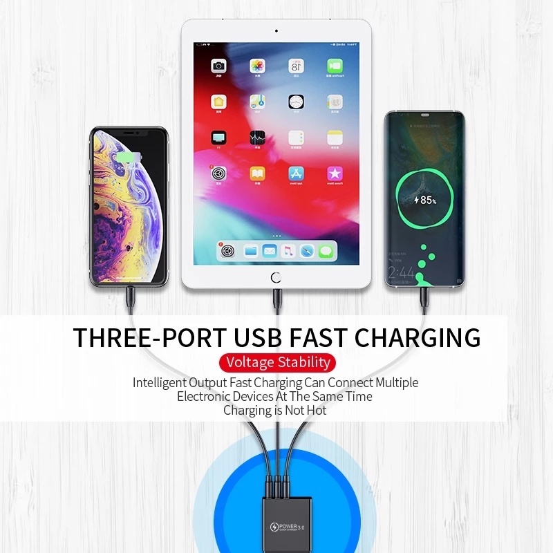 Adapter Charger 3 Port Usb 3.0 Fast Charging Display Digital Led Untuk Tablet / Handphone Eu / Us / Uk