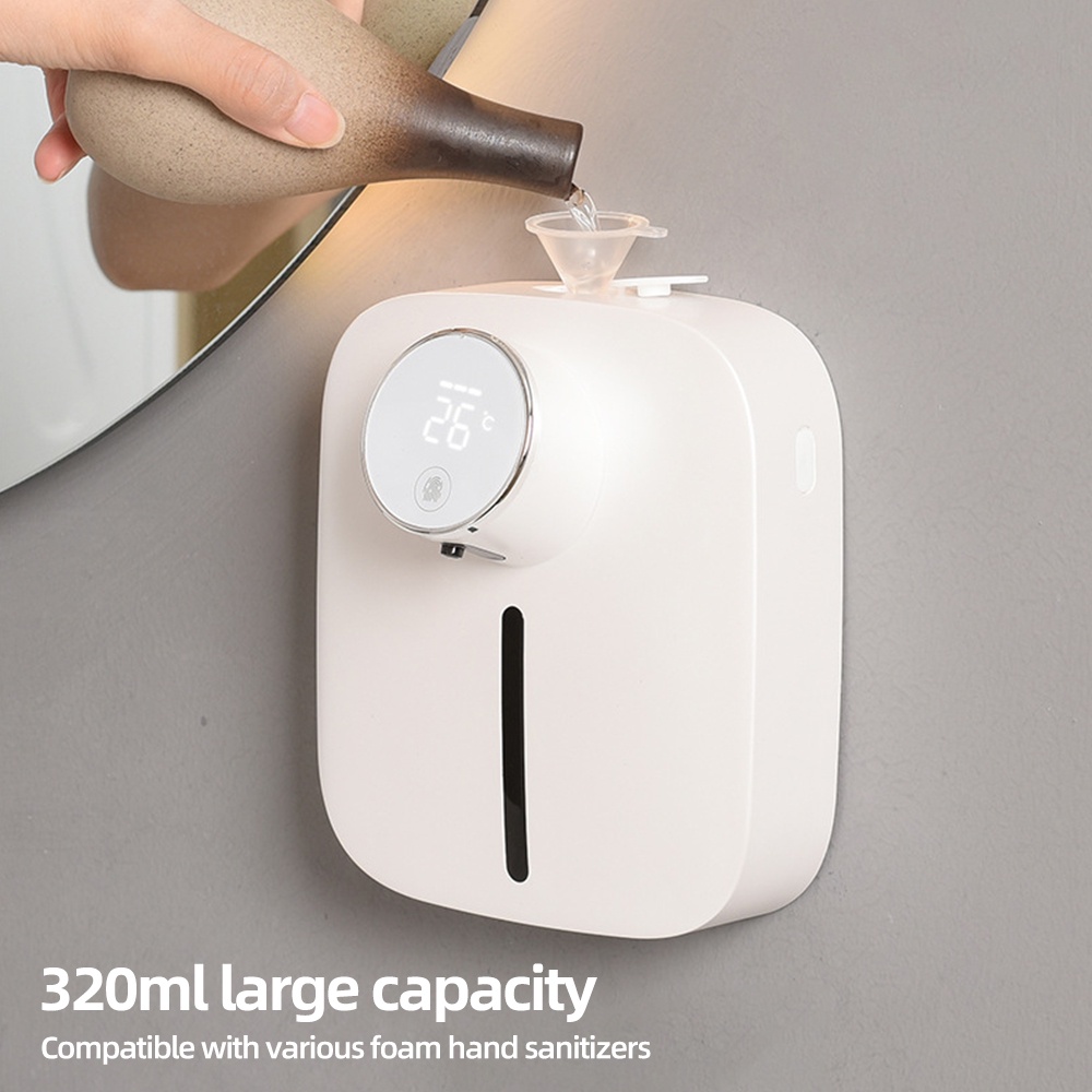 Hot Sale/Dispenser Sabun Busa Otomatis 320ml Dengan Display LED/Mesin Hand Sanitizer Tanpa Sentuh Yang Dipasang Di Dinding/Dispenser Sabun Tahan Air USB Rechargeable 3-Gear Adjustable