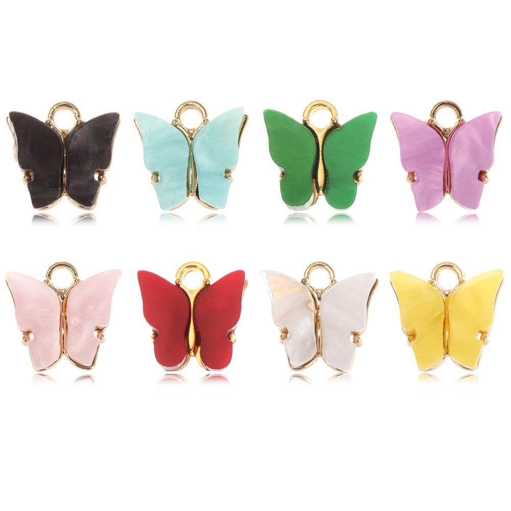 Lily 10PCS Liontin Kupu-Kupu Bahan Alloy Akrilik Warna Permen Lucu Membuat Perhiasan Hewan