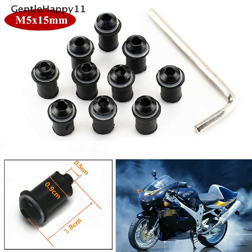 Gentlehappy 10PCS Kaca Depan Motor Windshield Fairing Baut Sekrup Kit Mur Sumur M5 15mm