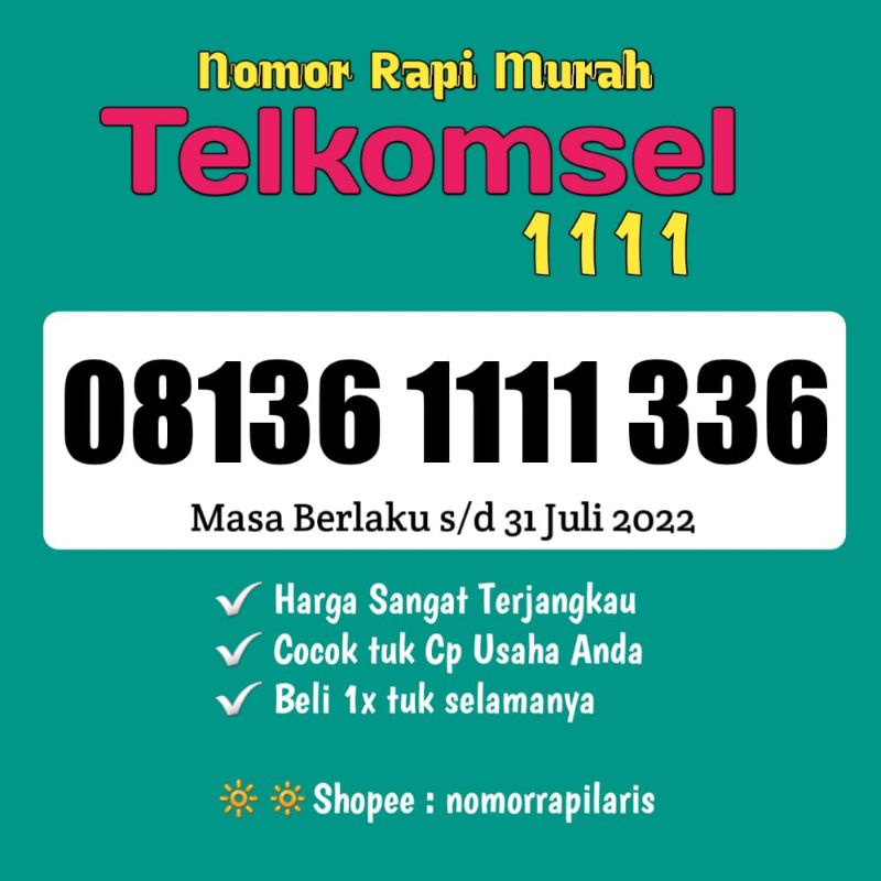 Nomor Cantik simpati Telkomsel/Perdana cantik Telkomsel kwartet 1111
