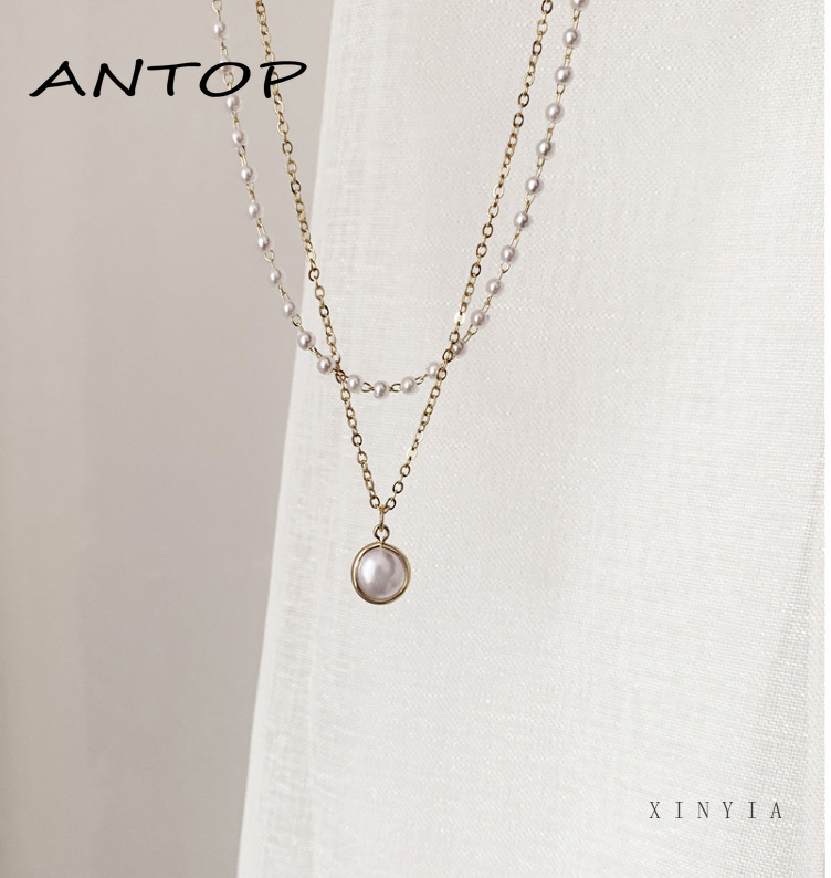 Fashion Retro Mutiara Logam Gaya Korea Kunci Kalung Multilayer Liontin Wanita Rantai Emas Kalung Perhiasan Aksesoris ANTOP