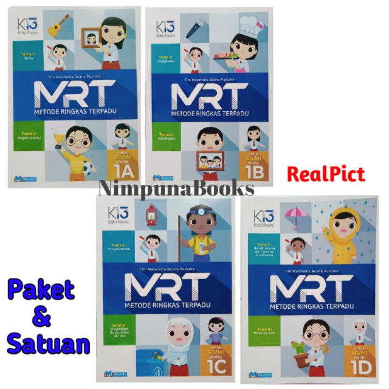 Buku Metode Ringkas Terpadu ( MRT ), 1A 1B 1C 1D untuk SD/MI kelas 1 semester 1&2 sesuai kurikulum 2