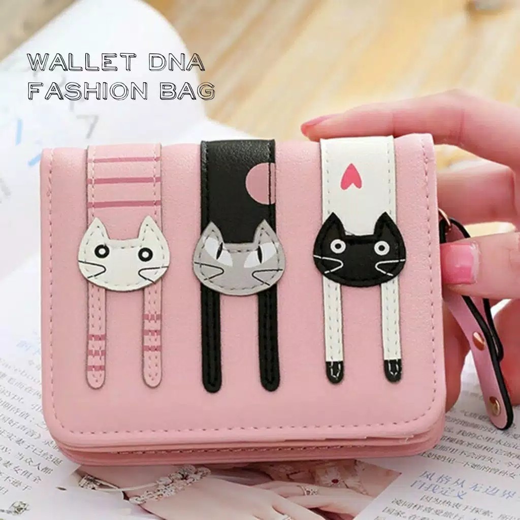 PROMO 7.7 - DOMPET PENDEK TRIPLE CAT BERGAMBAR KUCING LUCU BERSAUDARA | DOMPET UKURAN 20x10 CM MUAT UNTUK DOMPET RECEH WANITA | DOMPET KECIL SIMPLE TIDAK RIBET