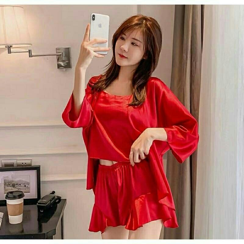 ST Set Stelan Baju Tidur Kimono Satin Ariana