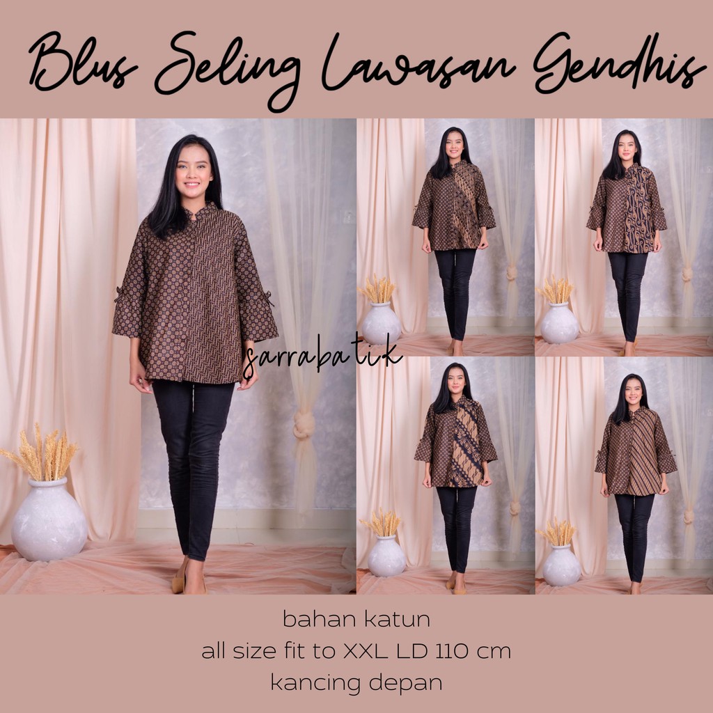 Blus Seling Lawasan Gendhis Batik Lonceng Coklat Kombi Batik Modern Casual Kerja Kantor Muslim