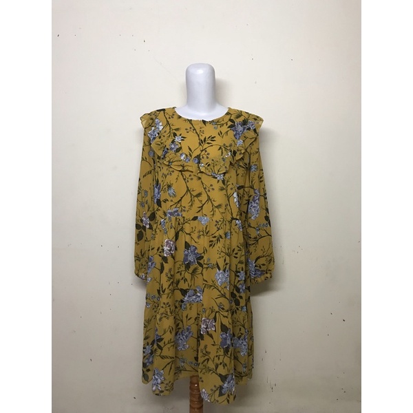 atasan tunik wanita motif kembang kuning