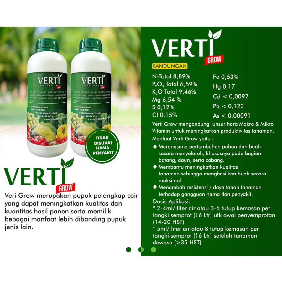 Pupuk NPK Cair Vertine Verti-Grow PUPUK PELEBAT PADI Plus Perekat 1 Liter