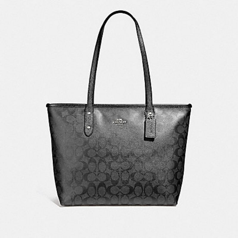 CITY ZIP TOTE IN SIGNATURE BLACK SIGNATURE (COACH F58292)