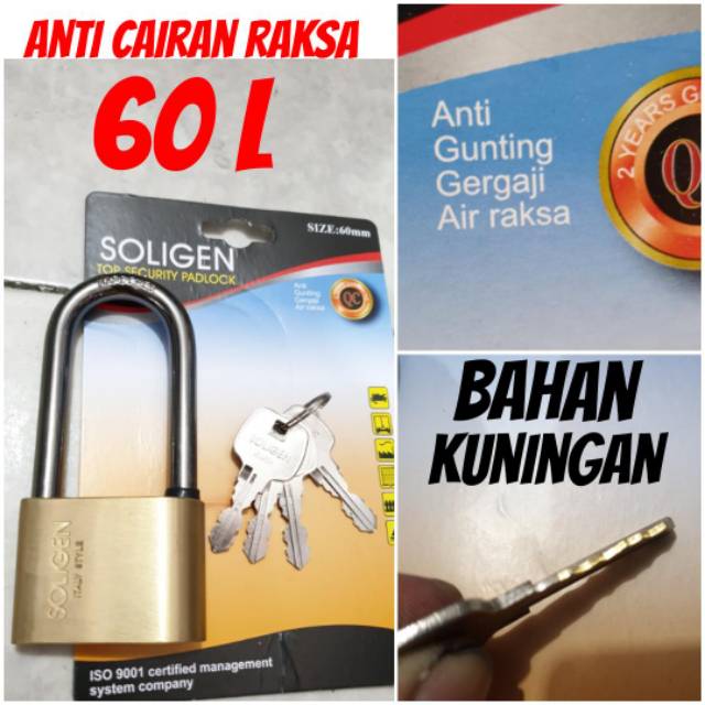 Gembok soligen kuningan 60L anti cairan