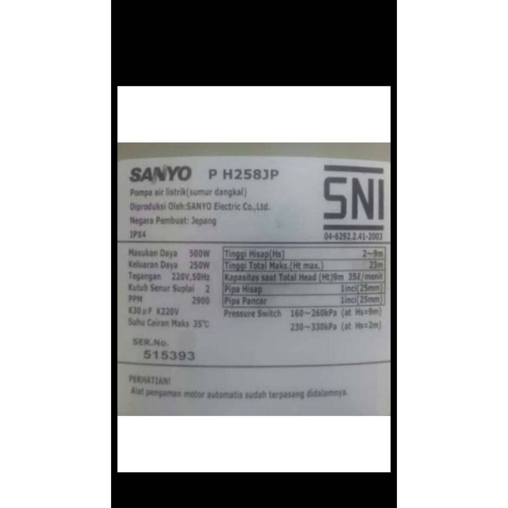 Unik  pompa air Sanyo PH 258JP