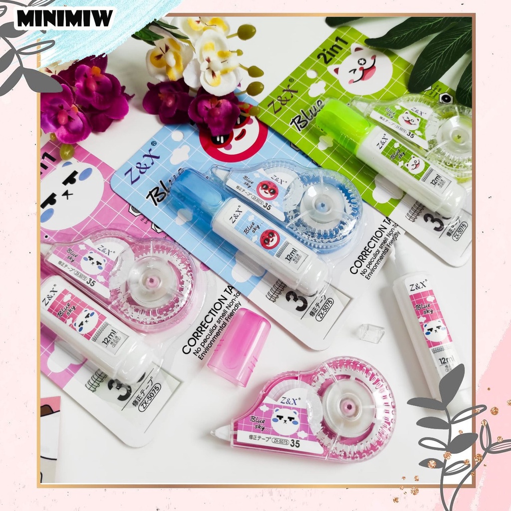 CORRECTION TAPE ROLL AND CAIR MOTIF KARAKTER IMUT TIPE X 2 IN 1 TIP EX NIALL NIAL UNIK TIP-X LUCU