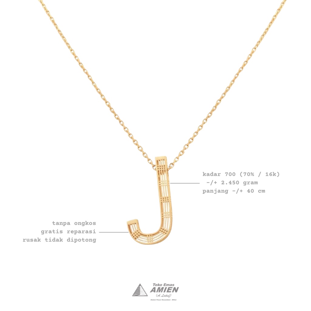 Toko Emas Amien Kalung Emas UBS Kadar 700 (70% / 16K) 2.450 Gram - Alpha Bold Huruf Letter J