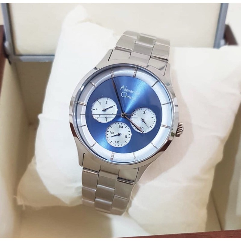Jam Tangan Alexandre Christie Ac 2889 Original Silver Blue