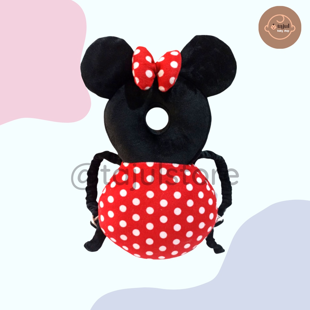 Bantal Pelindung Kepala Bayi Edisi Kartun Disney Mickey Polcadot+Strap