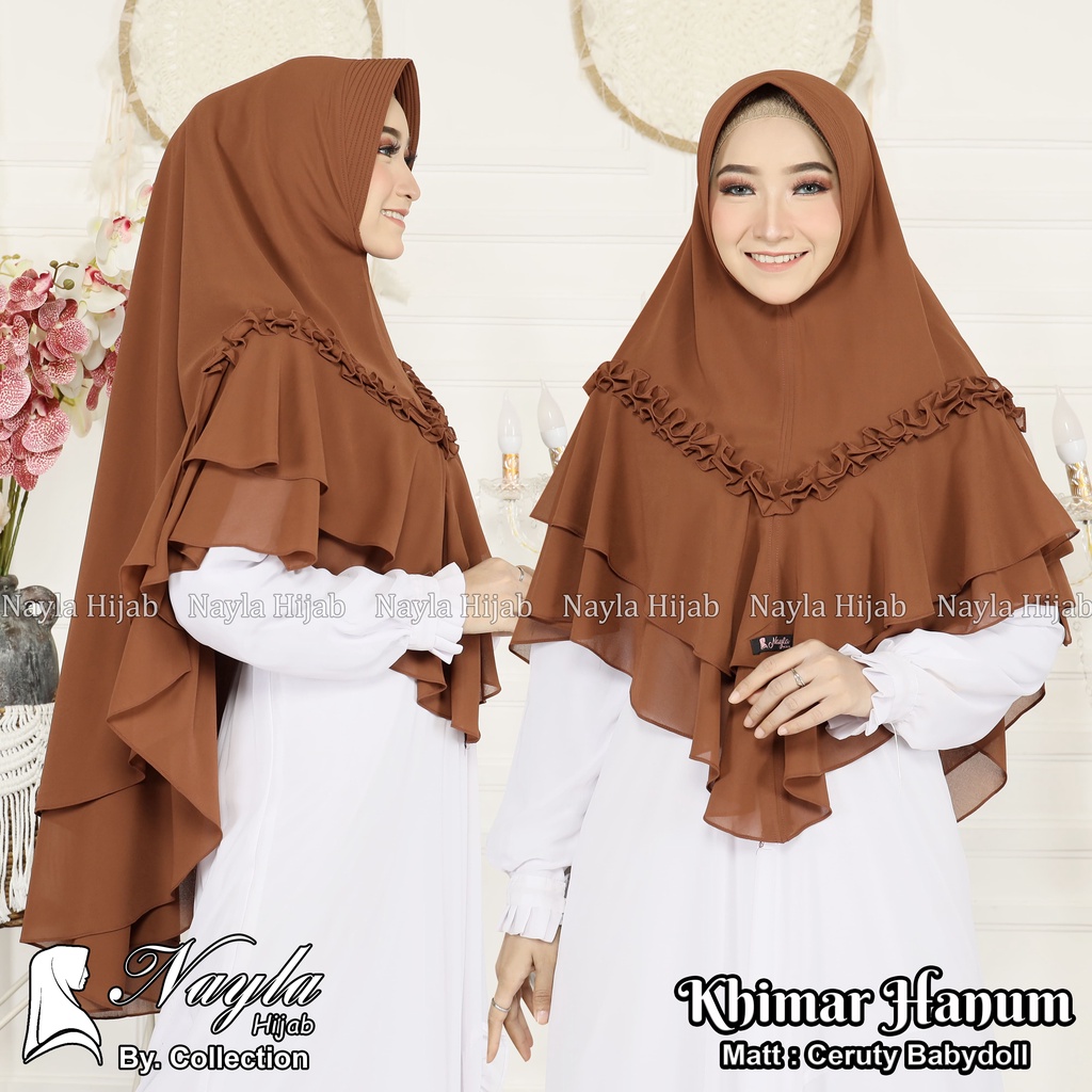 Khimar 2 Layer HANUM Ceruty BabyDoll Hijab Khimar Syar'i Pet Antem Kerudung Jumbo Termurah Nayla Hija'b