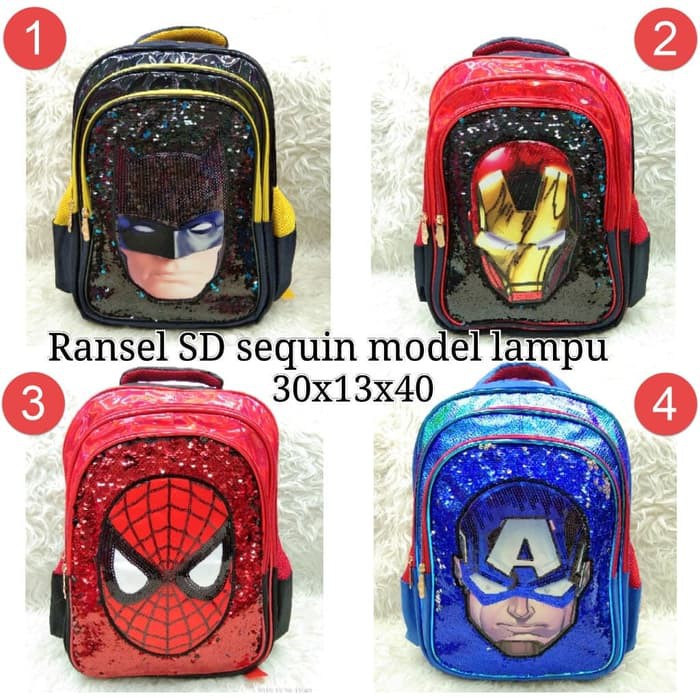 Sd Tas Sekolah 1-3-5 Kelas 6-12 Tahun Anak Laki-Laki Berusia P  Sd Sequin Led Captain Ironman Spide