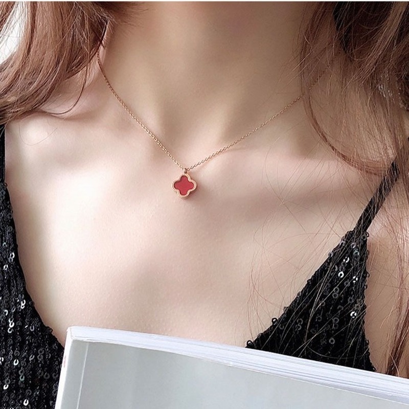 Kalung Rantai Klavikula Hias Liontin Hati Dua Sisi Warna Rose Gold