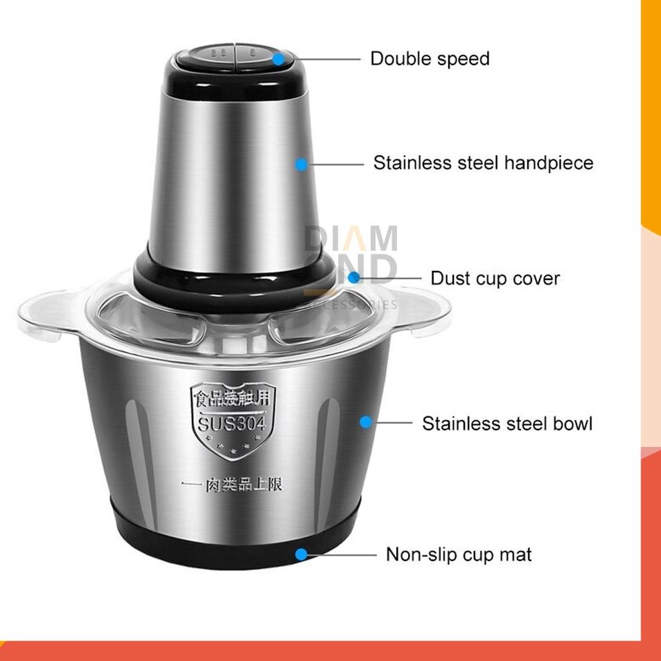 Kejar Kejutan BLENDER DAGING STAINLESS / BLENDER DAGING ELEKTRIK STAINLESS MULTIFUNGSI 2L / CHOPPER BLENDER PENGGILING DAGING STAINLESS / FOOD CHOPPER PROCESSOR STAINLESS / MEAT GRINDER STAINLESS